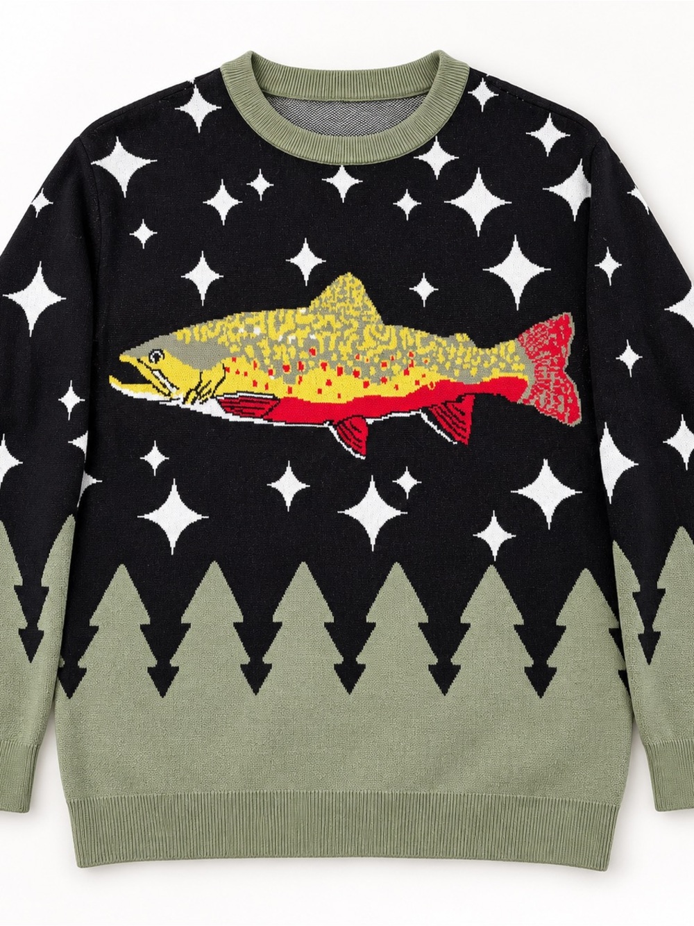 Hippy Feet Trout Fish Sweater Unisex M Made in USA Cotton Outdoor Novelty